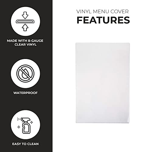 risch double-sided all clear vinyl menu cover  two-sided 2 view plastic menu holder  slip in top-loading cover  wipeable reusable  55 x 85  pack of 24