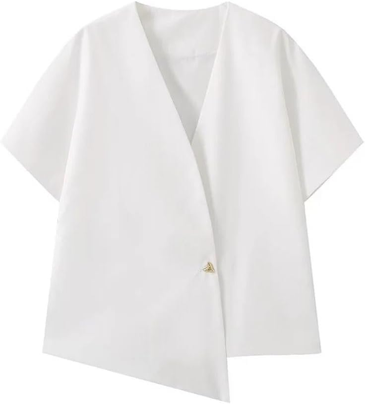 Women's V-Neck Short-Sleeved Asymmetric Shirt