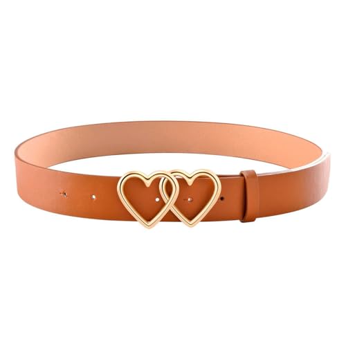 Women's Leather Belt for Jeans & Dresses – Fashion Casual Waist Belt with Metal Double Heart Buckle