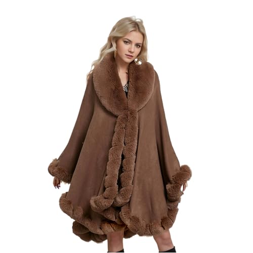 Women Fur Collar Cape Thick Cardigan Coats Fall Winter Faux Fur Shawl Cloak for Dress Evening Party2