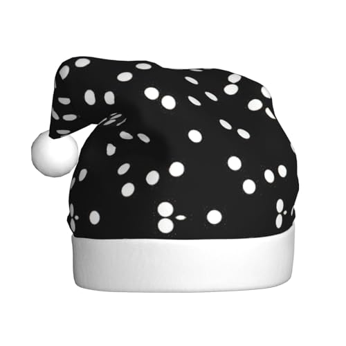 Uusnwaa Sombrero de Navidad con estampado de lunares blancos y negros, sombrero de Papá Noel unisex para adultos, sombrero de Navidad grueso para fiestas de Año Nuevo