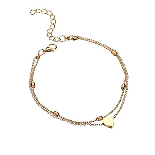Bling Queen Womens Two Tier Heart Bead Boho Beach Anklet With Lobster Clasp, Stacked Ankle Bracelet, Anklet With Beads, Layered Ankle Bracelet, Adjustable Ankle Bracelet, Boho Ankle Bracelet(Gold) (B0CVRY8TW7) Amazon Price History, Amazon Price Tracker