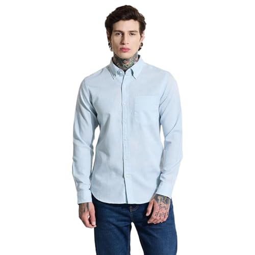 Image of SNITCH Men Casual Shirt | Slim Fit Full Sleeve Button-Down Collar Solid Design | Premium Cotton Linen Blend & Breathable Fabric for Office, Semi-Formal & Everyday Wear