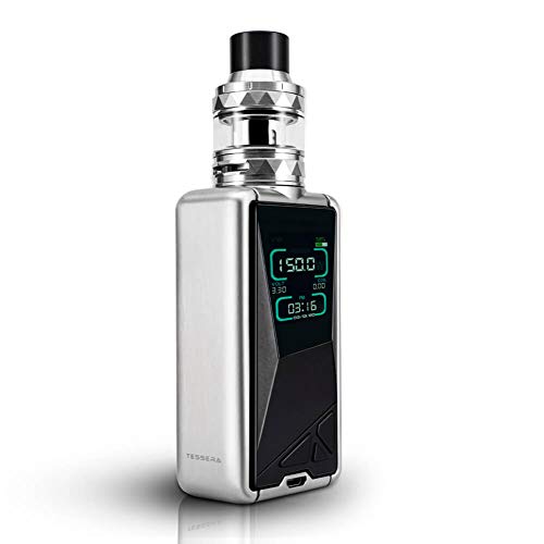 E Cigarette Starter Set Eleaf Tessera 150W TC Mod con tanque Ello TS de 4 ml, batería incorporada de 3400 mAh, sin líquido, sin nicotina (Plata)