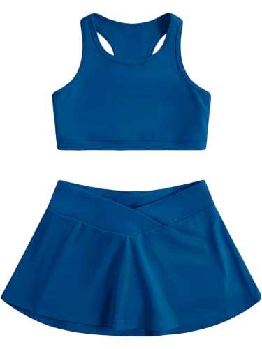 Image of SOLY HUX Toddler Girl's 2 Piece Workout Outfits Lightweight Crop Tank Tops and Skort Athletic Set