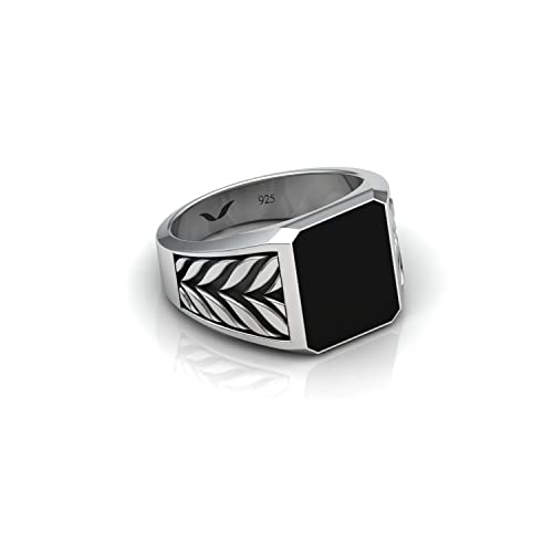 Image of Attracts money, wealth and success Balerion ring for men silver 925 ring natural black onyx gemstone suitable for all zodiac signs certificate of authenticity and 925 stamp