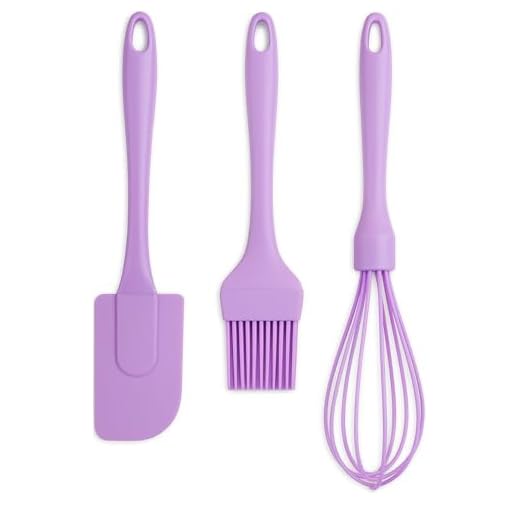 Kit de Utensílios de Silicone para Cozinha, 3 Peças, Espátula, Pincel e Fuê (lilas)