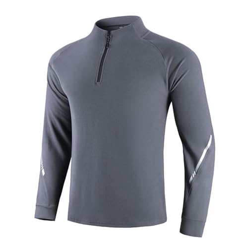 Camiseta de manga larga para hombre, con cremallera 1/4, ligera, deportiva, transpirable, deportiva, gimnasio, entrenamiento, culturismo, camisetas funcionales, fitness, camisas para exteriores, gris
