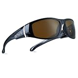 Bnus glass lens sport polarized sunglasses for men, womens brown B-15 wrap style shades for driving