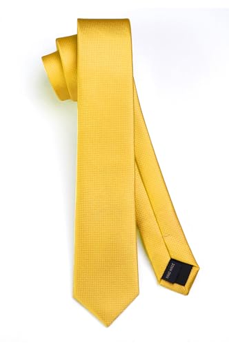 HISDERN Cravate Homme Jaune 6CM Slim Cravate Fine en Soie de Couleur Unie Mariage Plusieurs Couleurs Disponibles avec Boîte
