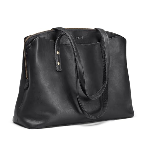 Image of S-ZONE Leather Tote Bag for Women Large Capacity Shoulder Handbags Purses | Full Grain Leather, Large Capacity, Fits 15.6-Inch Laptop, Work or Commute, Bottom Metal Feet