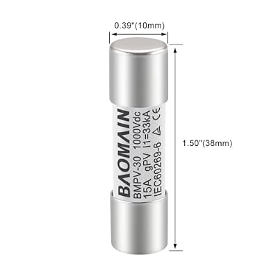 Baomain 10-Pack gPV Solar PV Fuse 15A 1000V DC, 10x38mm, 33kA Breaking Capacity, CE Listed for Photovoltaic Systems, Combiner Boxes (15 Amp.)