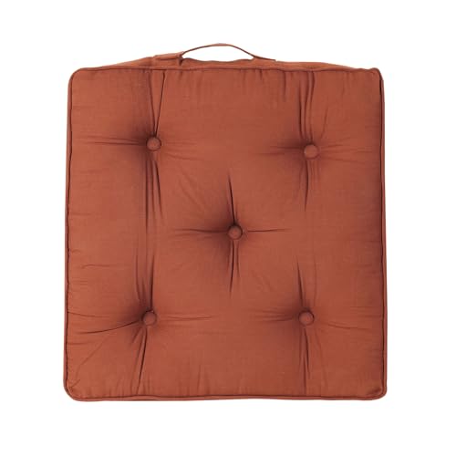 Image of Reversible 60x60x10 cm Brown Woven Quilted Floor Cushion with Cotton Filler for Seating, Patio Seat, Meditation, Yoga, Pooja, Guests, Living Room, Bedroom, Large Size 24x24x4 Inch