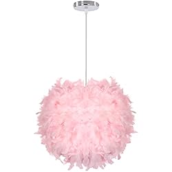 Lámpara De Techo Rosa Ikea iDEGU Lámpara Colgante LED de Plumas, Lámpara de Techo Moderna Pantalla Globo 30cm E27 Luz de Techo Decoración Iluminación de Techo para Dormitorio Salón Comedor (Rosa)