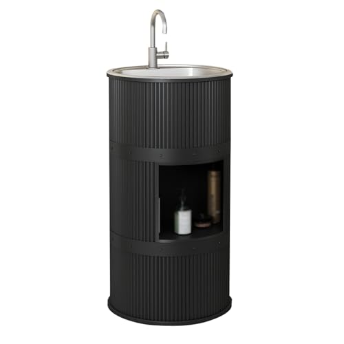 Fregadero independiente de estilo industrial con grifo, de una sola pieza, para exteriores, color negro (A-83 x 41 cm), perfecto para escuelas y espacios modernos