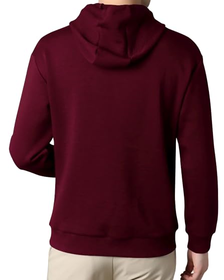 Image of Men Solid Hooded Neck Full Sleeve Half Zipper Cotton Blend Tshirt