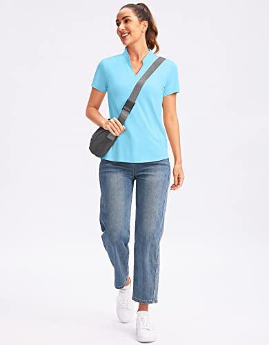 Image of Obla Women's Golf Polo Shirt V-Neck Short Sleeve Collarless Quick Dry Tennis Running T Shirt Golf Tops for Women