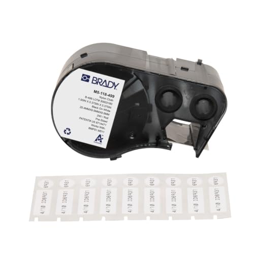 Image of Brady Authentic (M5-118-499) Aggressive Adhesive Multi-Purpose Nylon Label 0.375 x 1 x 0.375 Dia Black on White, 240 Labels. for use with the BMP51 and M511 Label Printers