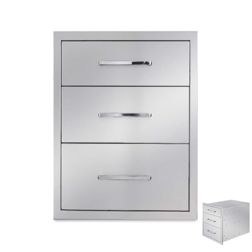 Image of Outdoor Kitchen Drawers,Stainless Steel BBQ Drawer 3-Drawer, 16 inch W x 21 inch H x 23 inch D Flush Mount Triple Access Drawer for Outdoor Kitchen,BBQ Island