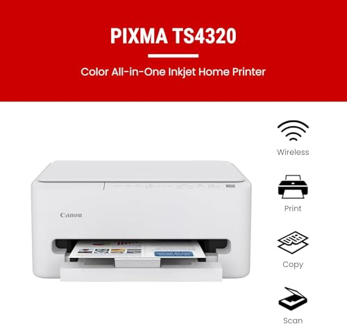 Image of Canon PIXMA TS4320 MFP Inkjet Printer for Home Office, Schoolwork, Documents, Labels, Photos, Crafts and Wireless Printing from Devices (7181C002) + Printer Cable + Cleaning Kit (6pc Bundle)