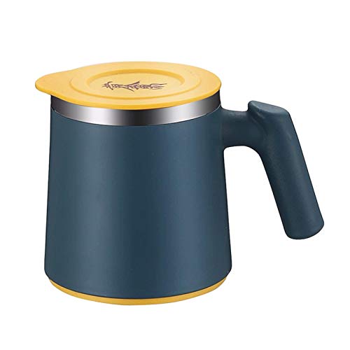 Taza de café de té de gran capacidad con doble pared de acero inoxidable portátil con mango (azul)
