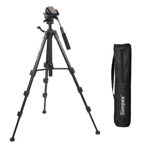 Image of Simpex VCT-691 Professional Camera Tripod Stand, 5kg Load Capacity with 3-Way Pan Head & Bubble Level, Compatible with DSLR, Mirrorless, Mobile, GoPro & Video Cameras(Black)