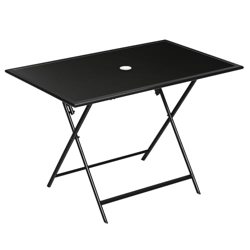 Outsunny Table à Manger de Jardin Pliable pour 6 Personnes, avec Plateau en Verre trempé, Table extérieure rectangulaire avec Trou de Parasol pour Jardin,...