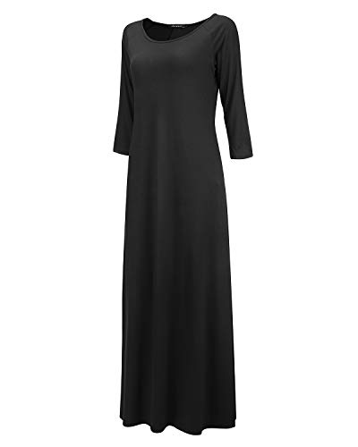 Jacansi Women's Cotton 3/4 Long Sleeve Maxi Dress Casual Home Dress Pocket Oversize4