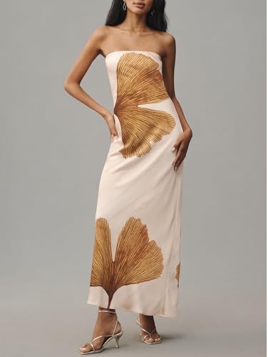 Image of Women Y2k Strapless Maxi Dress Floral Print Tube Long Dress Boho Beach Sundress Going Out Streetwear