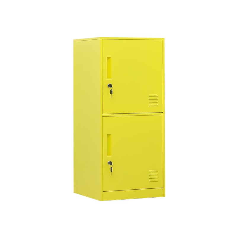 2 Door Metal Vertical Storage Locker for Kids Bedroom, Children Room, School, Office, Home ,Stackable Steel Storage Cabinet for Toys, Clothes & Sports Equipment,Anti-falling Device. (2D, yellow)