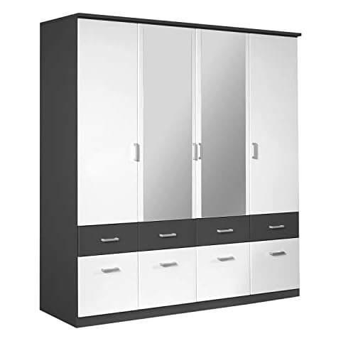 Kleiderschrank Schlafzimmerschrank Drehtürenschrank | 4-türig | Dekor | Grau | Weiß | 181x199x56 cm Cover