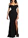 YMDUCH Women's Off Shoulder High Split Long Formal Party Dress Evening Gown Black