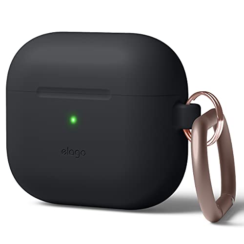 Image of elago Silicone Case Compatible For Headphones AirPods 3 Case Cover - Karabiner Included, Supports Wireless Charging, Shock Resistant, Easily Cleaned, Full Protection (Black)
