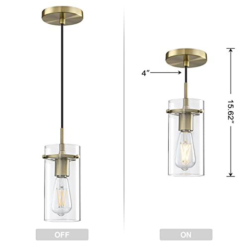 Doraimy Lighting Adjustable Length 2 Pack 1 Light Indoor Mini Hanging Kitchen Island Pendant Lamps,Antique Brass Finish With Clear Glass Chandelier Shade For Bar, Dining Room #TOP1