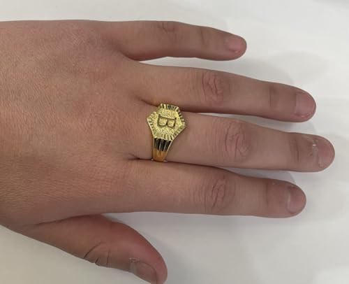 Image of 18k gold plated brass Hexagon shape initial ring already sized ring