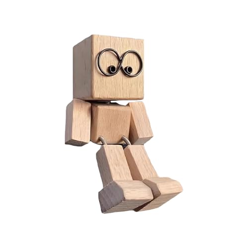 Minhaxue Schüttelnde Holzmann Figur, 8x4cm Handgefertigte Wackelnde Füßen Holzpuppe Auto Ornamente, Lustige Armaturenbrett-Autozubehör für Reisen, Pendeln und Zuhause (Nicht Magnetisch)