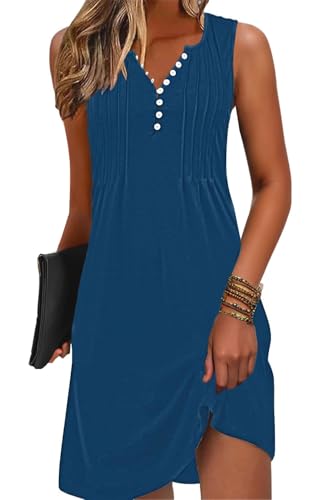 Image of Disamer Beach Dresses for Women 2026 Vacation Swim Cover up V-Neck Summer Dress Button Down Sleeveless Boho Floral Sundress