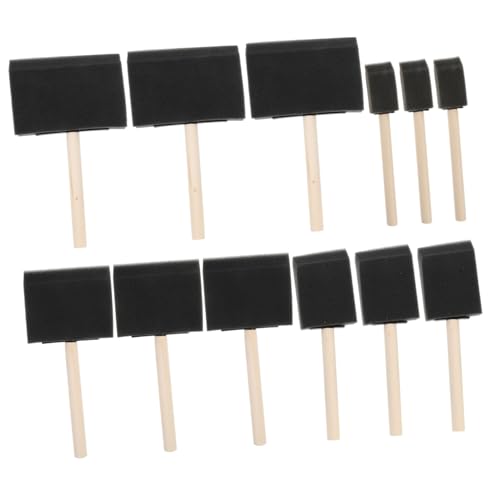 LALAFINA 12 Piezas Pinceles Esponja para Cepillos de Esponja con Mango de Madera Herramientas de para Arte DIY Acuarela y Acrílico para Educación Temprana y Manualidades