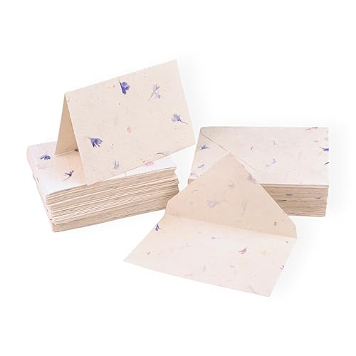 Image of Kathmandu Valley Co. 50 Vintage 4x6 Handmade Lokta Paper Nepali Cherish Greeting Cards & Matching Decorative Flower Petal Envelopes. Folded blank cards. Handmade In Nepal. (Cornflower)