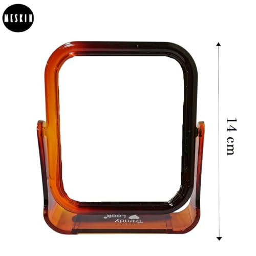 Image of MESKIN Dual-Sided Square Makeup Mirror - Stylish, Compact Mirror with Clear Reflection for Accurate Grooming and Beauty Care (Brown, Pack of 1)