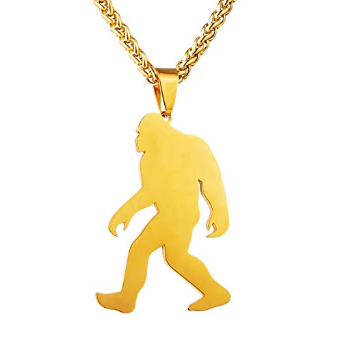 Big Size Gold-Plated Stainless Steel Yeti Sasquatch Bigfoot Big Foot Monster Ape Pendant Necklace, Silver, Approx. 1.7 inch(H) x 1.25 inch(W) x 0.08''(Thick)