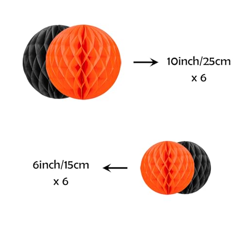 Image of ZOOYOO 12Pcs 6 inch 10 inch Honeycomb Balls Decorations Hanging Tissue Paper Pom Poms for Halloween Graduations Birthday Wedding Fall Party Thanksgiving Decorations(Orange Black)