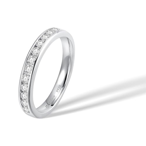 Moissanite Wedding Bands for Women Men|18k White Gold Vermeil Sterling Silver|Half Eternity Lab Created Diamond Band Ring|Scratch Resistant & Hypoallergenic|Non Tarnish Comfort Fit
