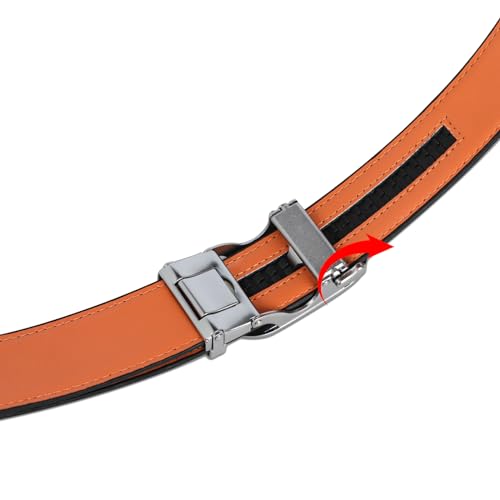 Image of Aurolran Men&Womens Leather Dress Belt Business Automatic Buckle Belt Color-Black Silver Gold