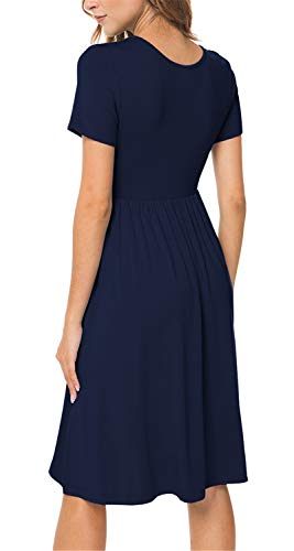 Image of DB MOON Women Summer Casual Short Sleeve Dresses Empire Waist Dress with Pockets