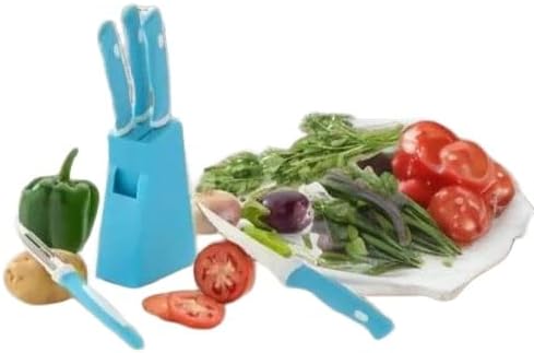 Kitchen Knife Set with Stands. Stand with 4 Knife Set & 1 Peeler Women's 1st Choice ABS Plastic Stand with 4 Knife & 1 Peeler Kitchen Tool Set (Knife, Peeler)(Blue Stand + Knife)/13_KP2632