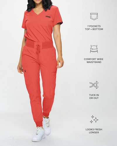 Image of Monarch Uniforms Slim Fit Stretchy Scrubs Women's Jogger Scrub Set Slim Jogger Scrubs with Tuck-In Top for Women