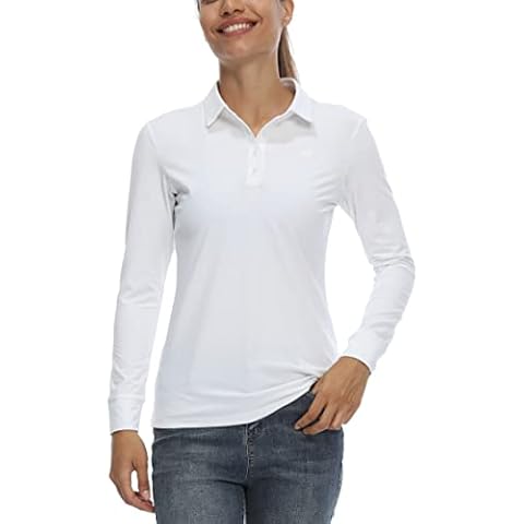 LastFor1 Women's Golf Polo Shirt Tennis Long Sleeve Shirt UPF 50+ Moisture Wicking Athletic Fitness T-Shirt White XXL Cover