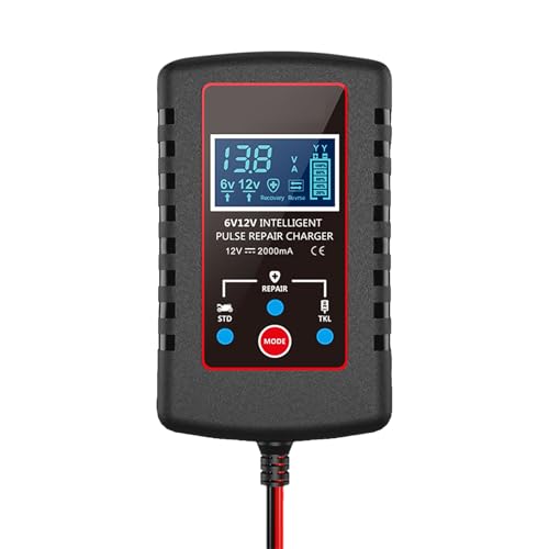 Cargador de batería del vehículo, cargador de batería para el automóvil - 12V 6V automático de mantenimiento de baterías inteligentes,Dispositivo de carga con pantalla LCD, accesorios de ciclo, Desulf