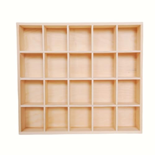 LONG TAO 1 Pcs 13.4''x10.6''x2'' Wooden Storage Divider Box Showcase Display Box Organization Tabletop Box Tray Display Holder with 20 Compartments for Home Craft Office Kitchen Storage